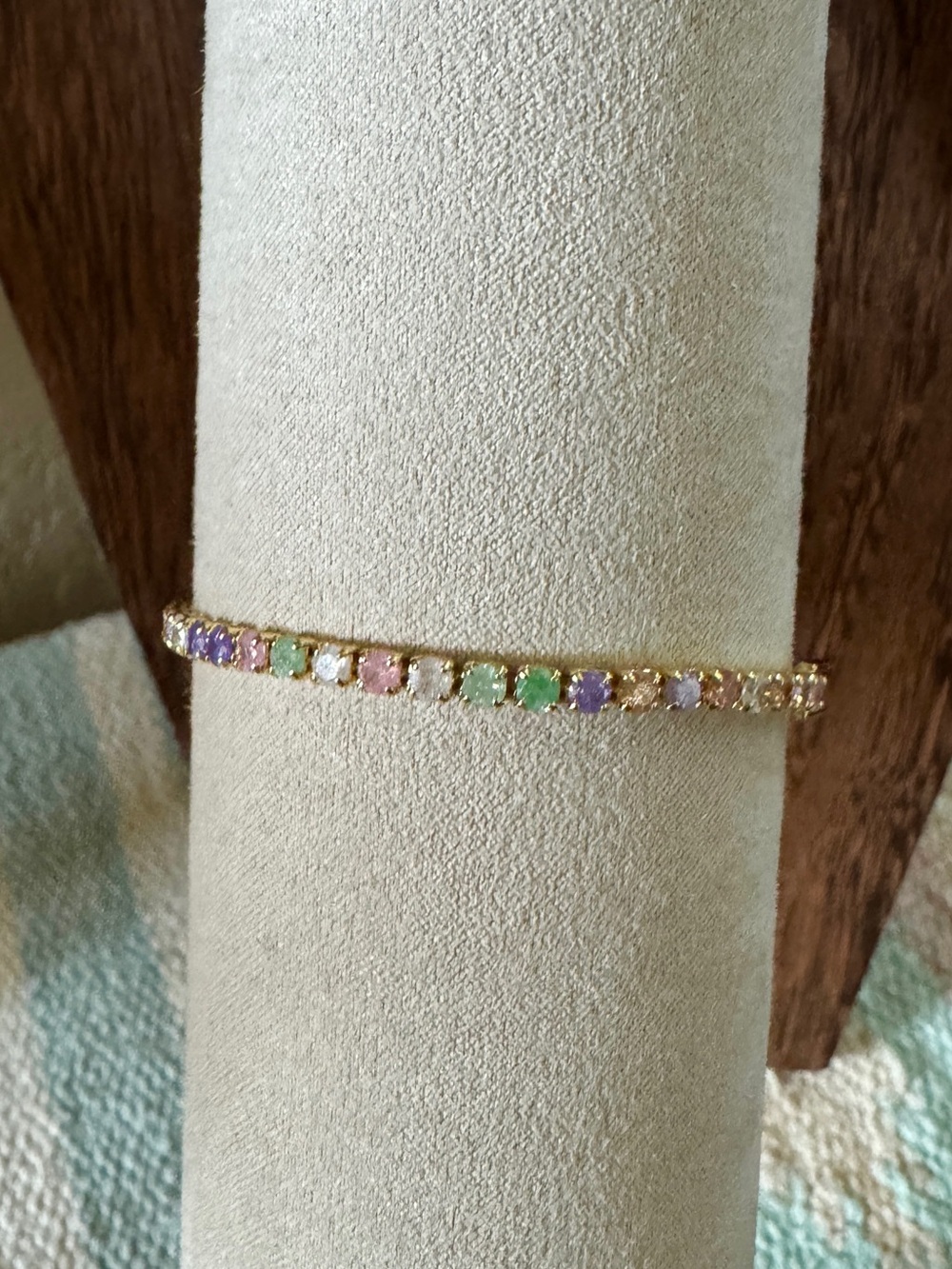 Pastel Multi-Gemstone Gold Tone Tennis Bracelet